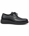 Derby cuir grainé noir vue de profil fond blanc semelle plateforme